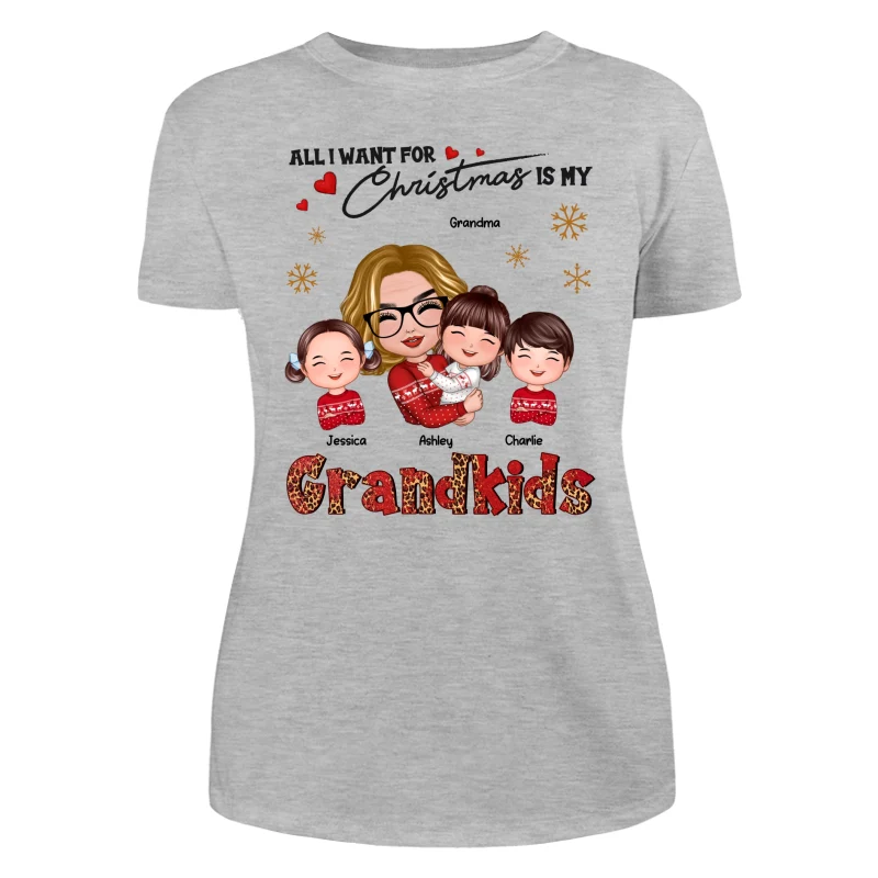 Leopard Christmas Doll Grandma Hugging Kid All I Want For Christmas Is My Grandkids Personalized Shirt - Image 10