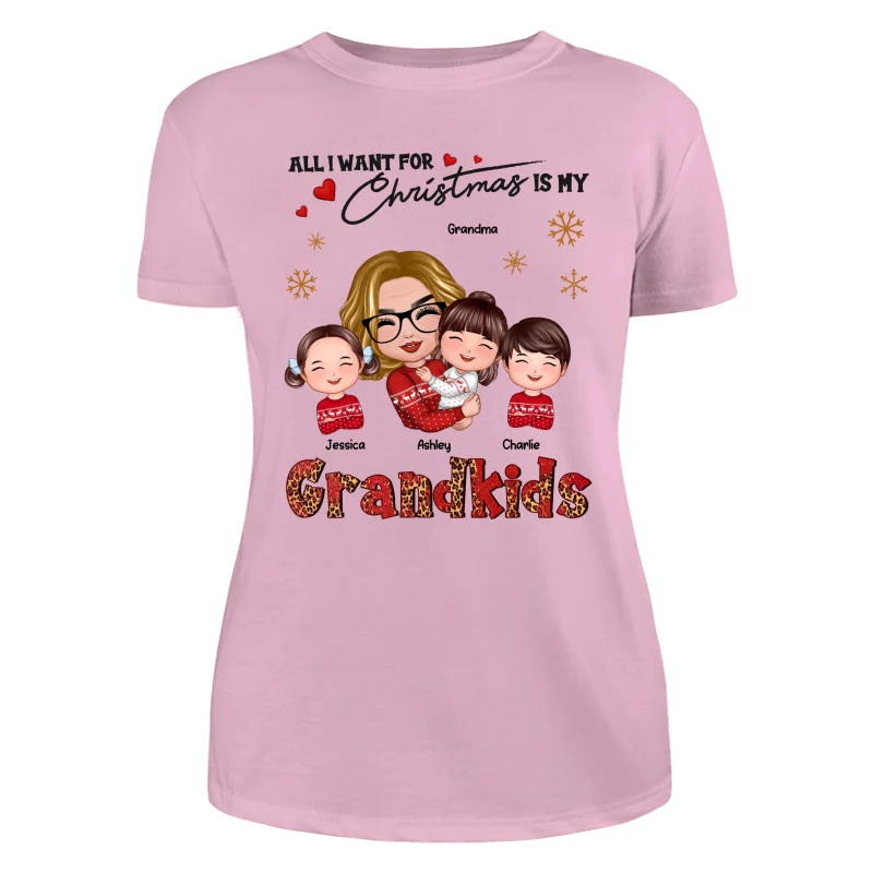 Leopard Christmas Doll Grandma Hugging Kid All I Want For Christmas Is My Grandkids Personalized Shirt - Image 11