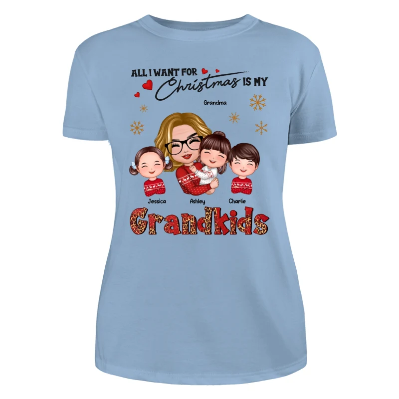 Leopard Christmas Doll Grandma Hugging Kid All I Want For Christmas Is My Grandkids Personalized Shirt - Image 12