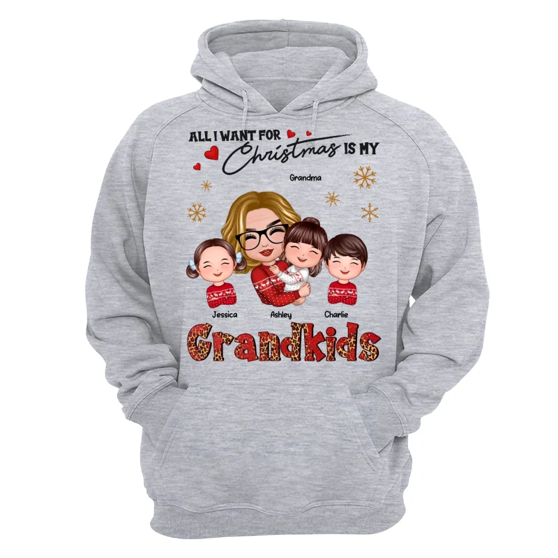 Leopard Christmas Doll Grandma Hugging Kid All I Want For Christmas Is My Grandkids Personalized Shirt - Image 14