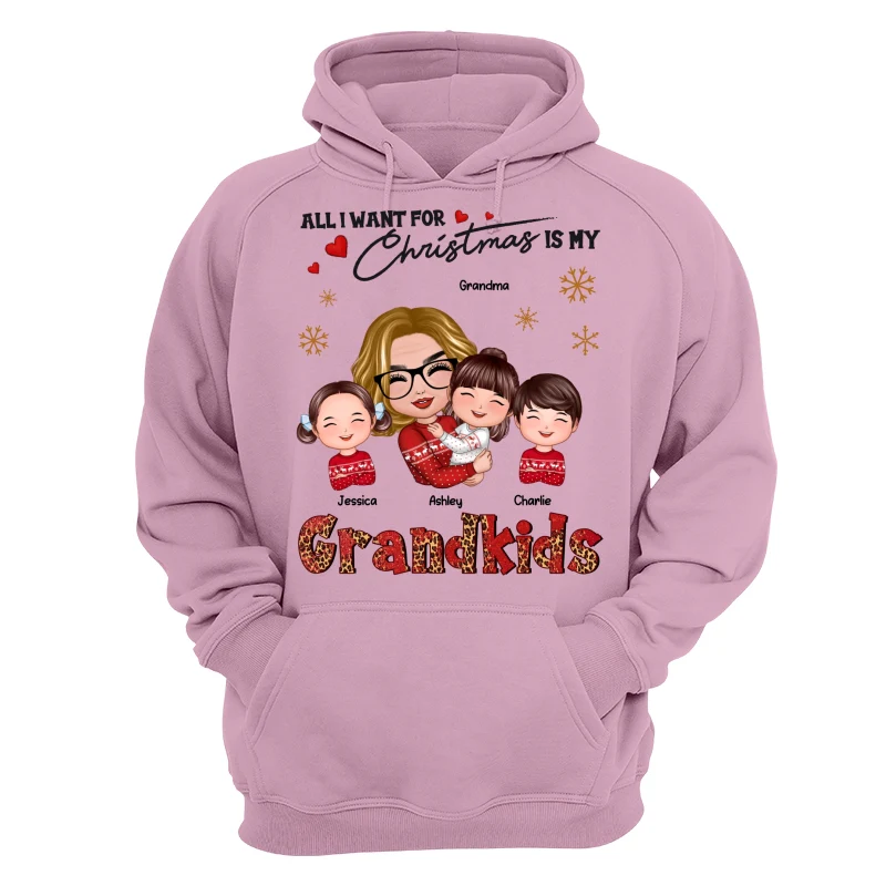 Leopard Christmas Doll Grandma Hugging Kid All I Want For Christmas Is My Grandkids Personalized Shirt - Image 15