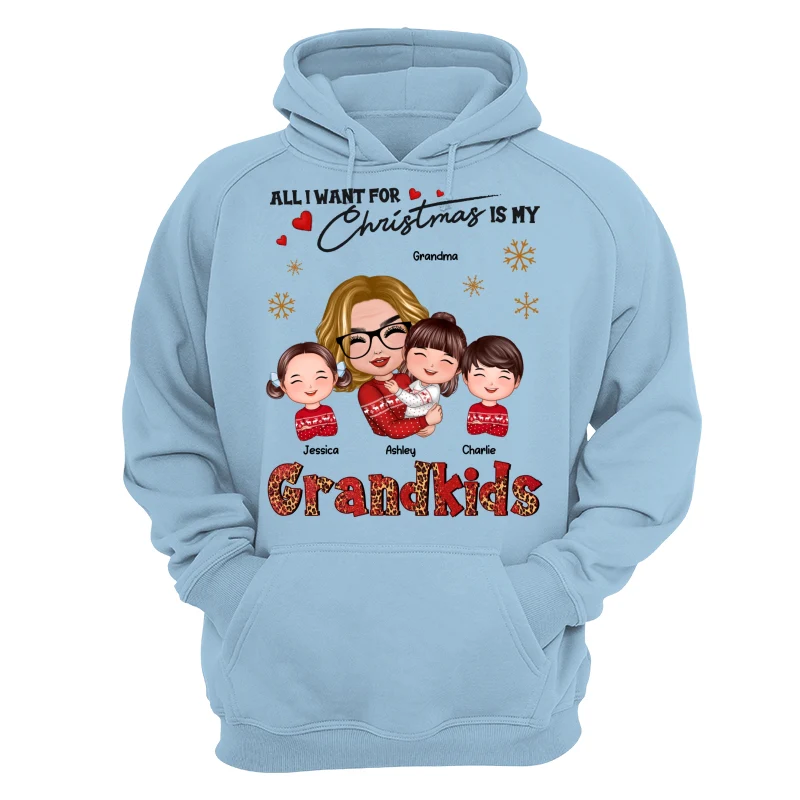 Leopard Christmas Doll Grandma Hugging Kid All I Want For Christmas Is My Grandkids Personalized Shirt - Image 16