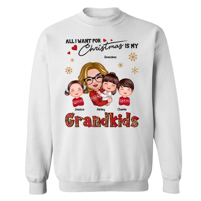 Leopard Christmas Doll Grandma Hugging Kid All I Want For Christmas Is My Grandkids Personalized Shirt - Image 18