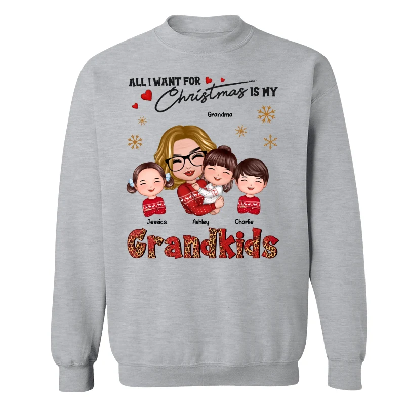 Leopard Christmas Doll Grandma Hugging Kid All I Want For Christmas Is My Grandkids Personalized Shirt - Image 19