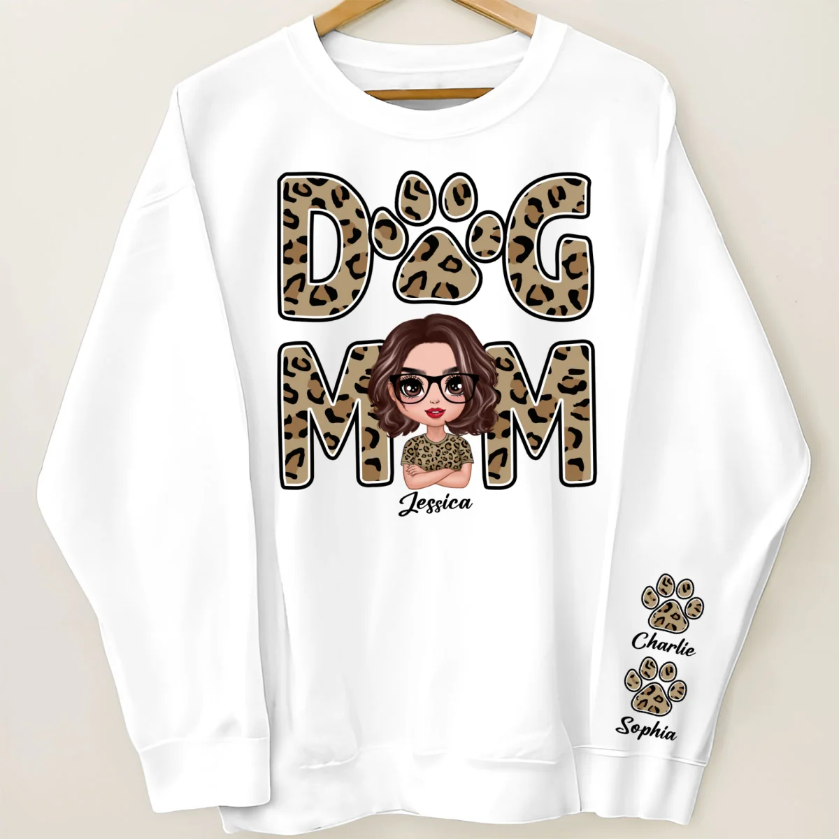 Leopard Dog Mom Gift For Dog Lovers Personalized Sleeve Printed Sweatshirt - Image 10