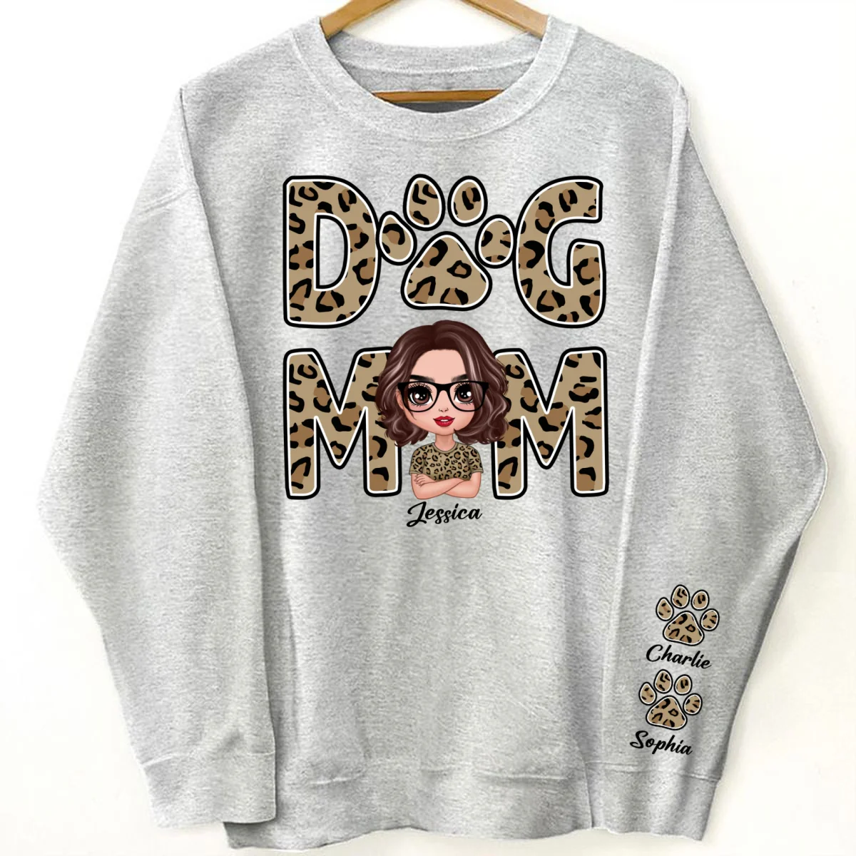Leopard Dog Mom Gift For Dog Lovers Personalized Sleeve Printed Sweatshirt - Image 11