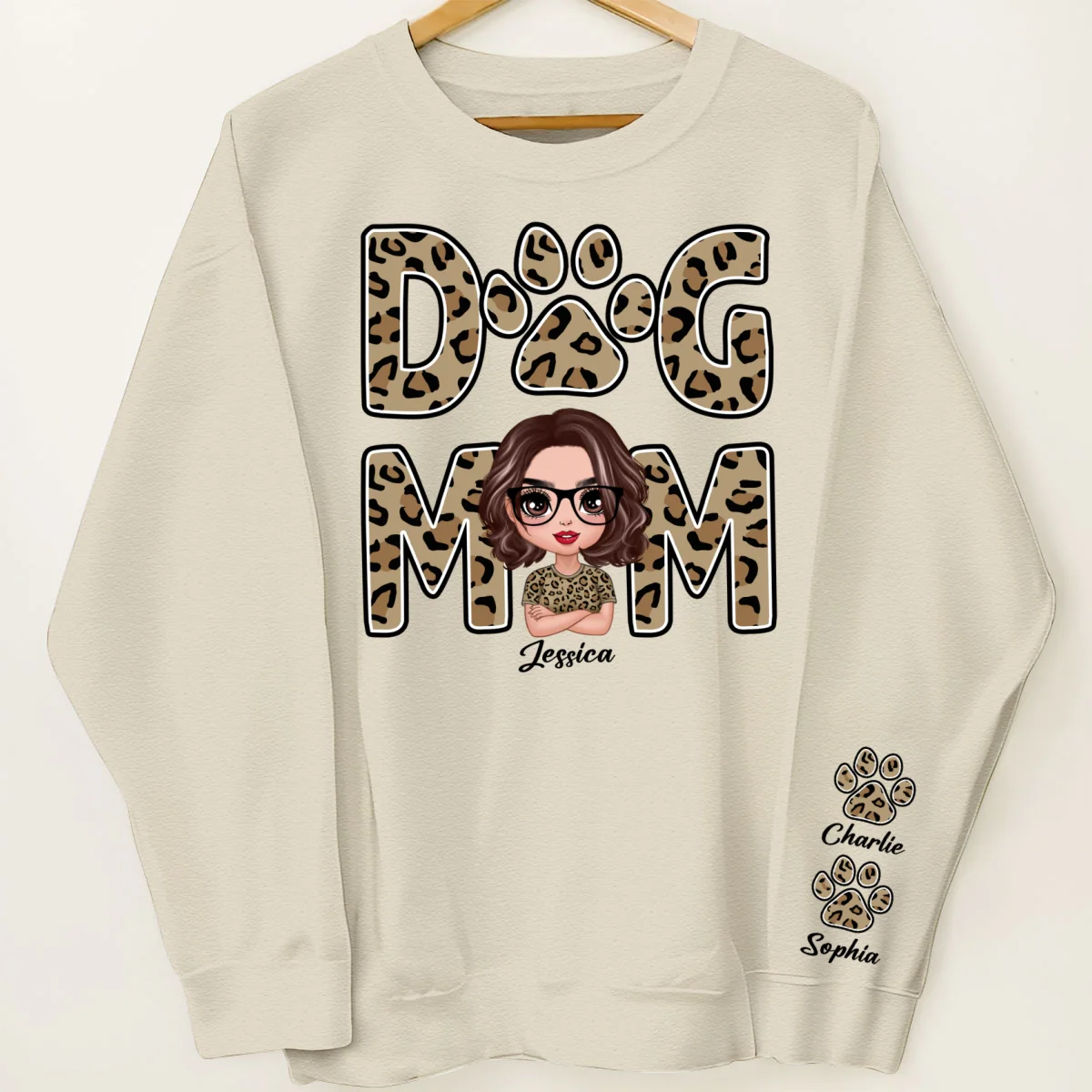 Leopard Dog Mom Gift For Dog Lovers Personalized Sleeve Printed Sweatshirt - Image 12