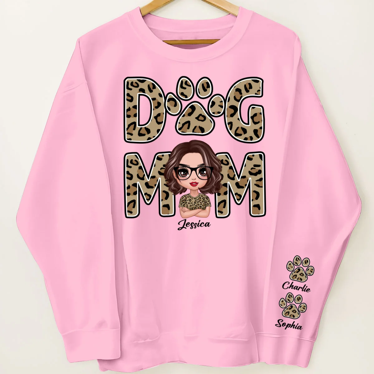 Leopard Dog Mom Gift For Dog Lovers Personalized Sleeve Printed Sweatshirt - Image 13