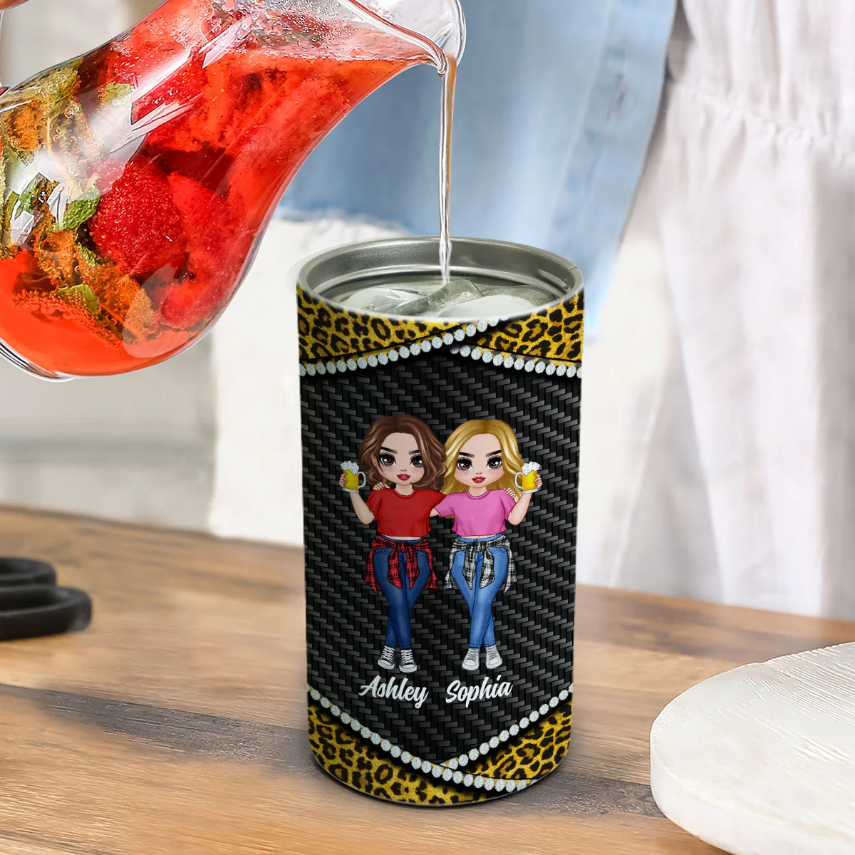 Leopard Frame Pattern Doll Besties Personalized 4 In 1 Can Cooler - Image 4
