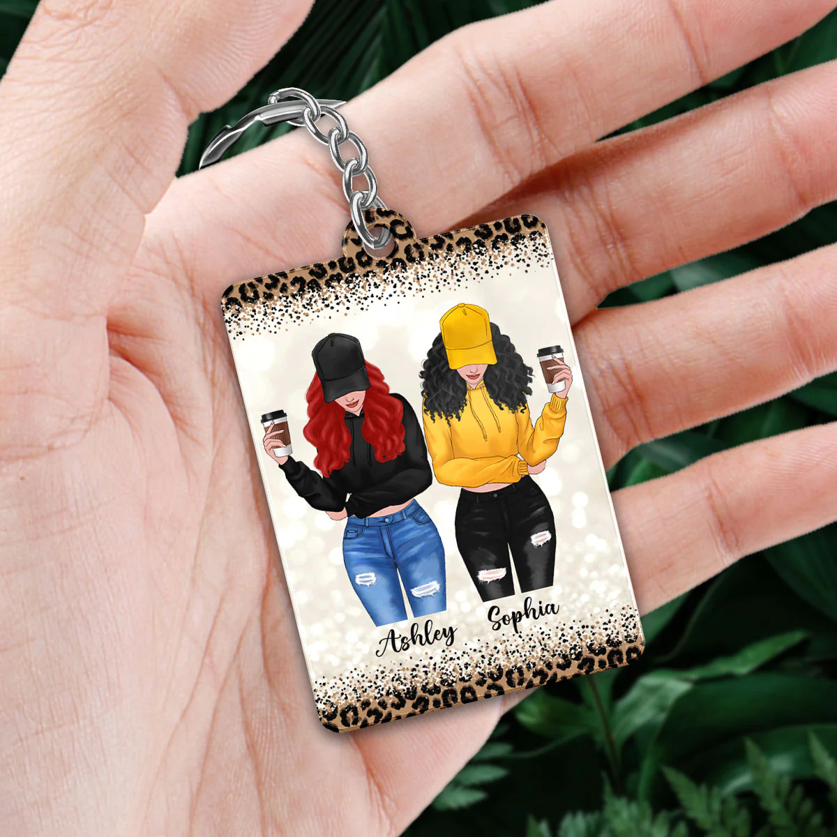 Leopard Front View Besties Personalized Acrylic Keychain - Image 3