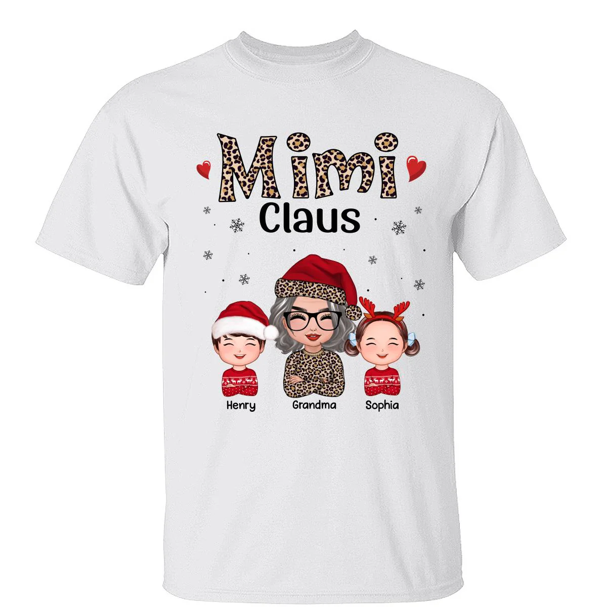 Leopard Grandma Claus Doll Grandma Grandkids Christmas Personalized Shirt