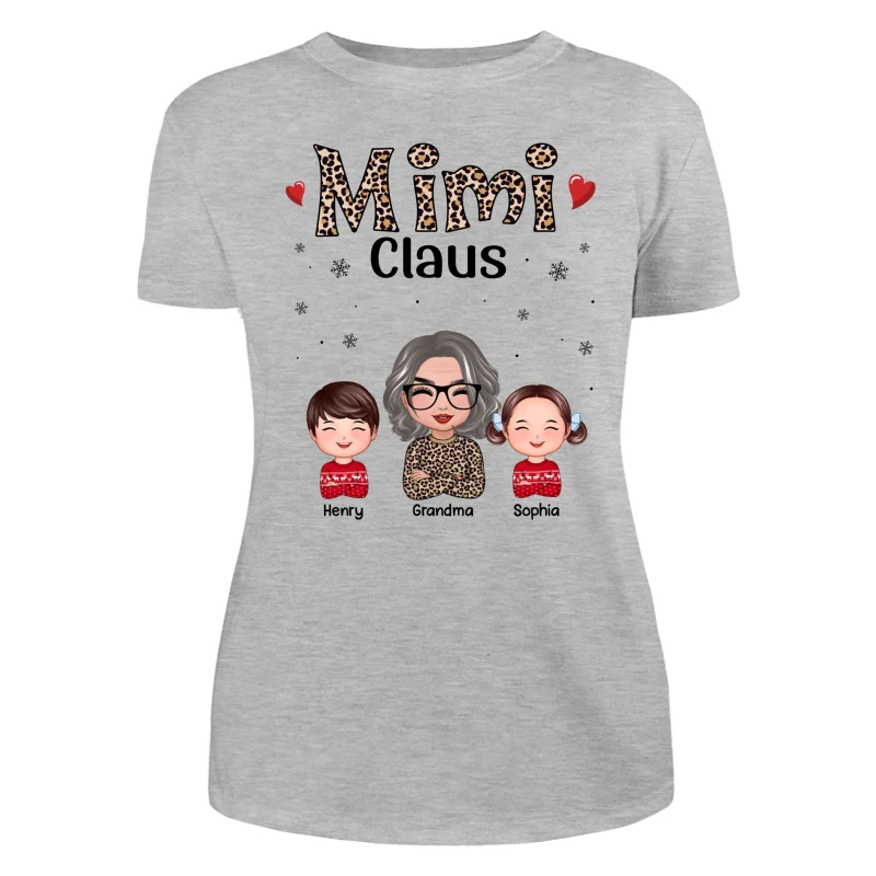 Leopard Grandma Claus Doll Grandma Grandkids Christmas Personalized Shirt - Image 10