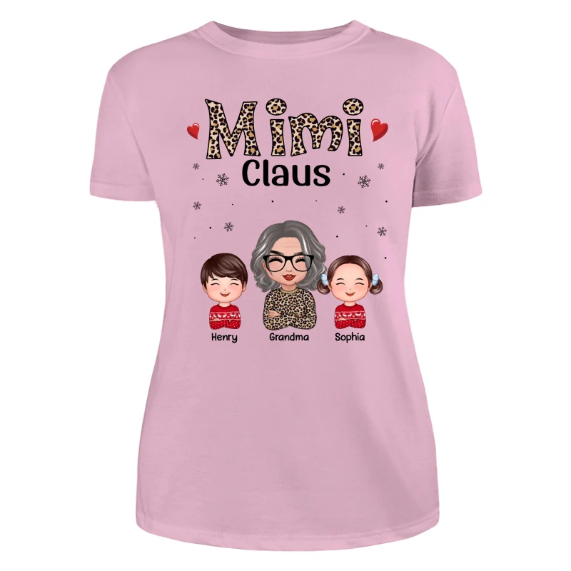 Leopard Grandma Claus Doll Grandma Grandkids Christmas Personalized Shirt - Image 11