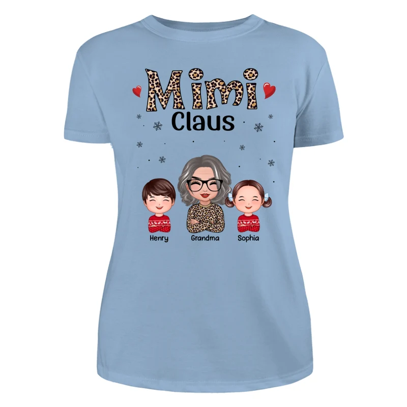 Leopard Grandma Claus Doll Grandma Grandkids Christmas Personalized Shirt - Image 12