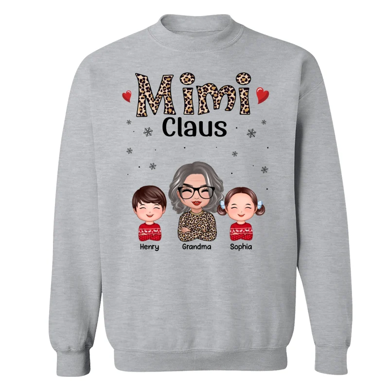 Leopard Grandma Claus Doll Grandma Grandkids Christmas Personalized Shirt - Image 18