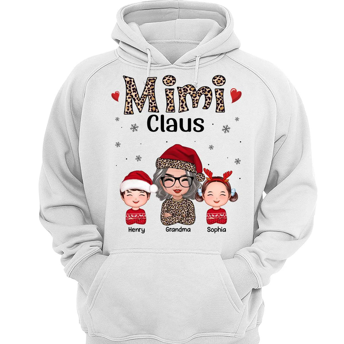 Leopard Grandma Claus Doll Grandma Grandkids Christmas Personalized Shirt - Image 3