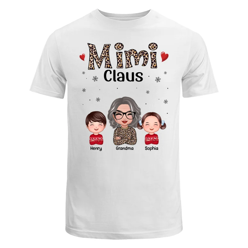 Leopard Grandma Claus Doll Grandma Grandkids Christmas Personalized Shirt - Image 5