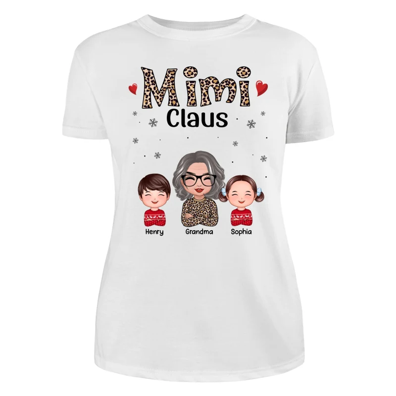 Leopard Grandma Claus Doll Grandma Grandkids Christmas Personalized Shirt - Image 9