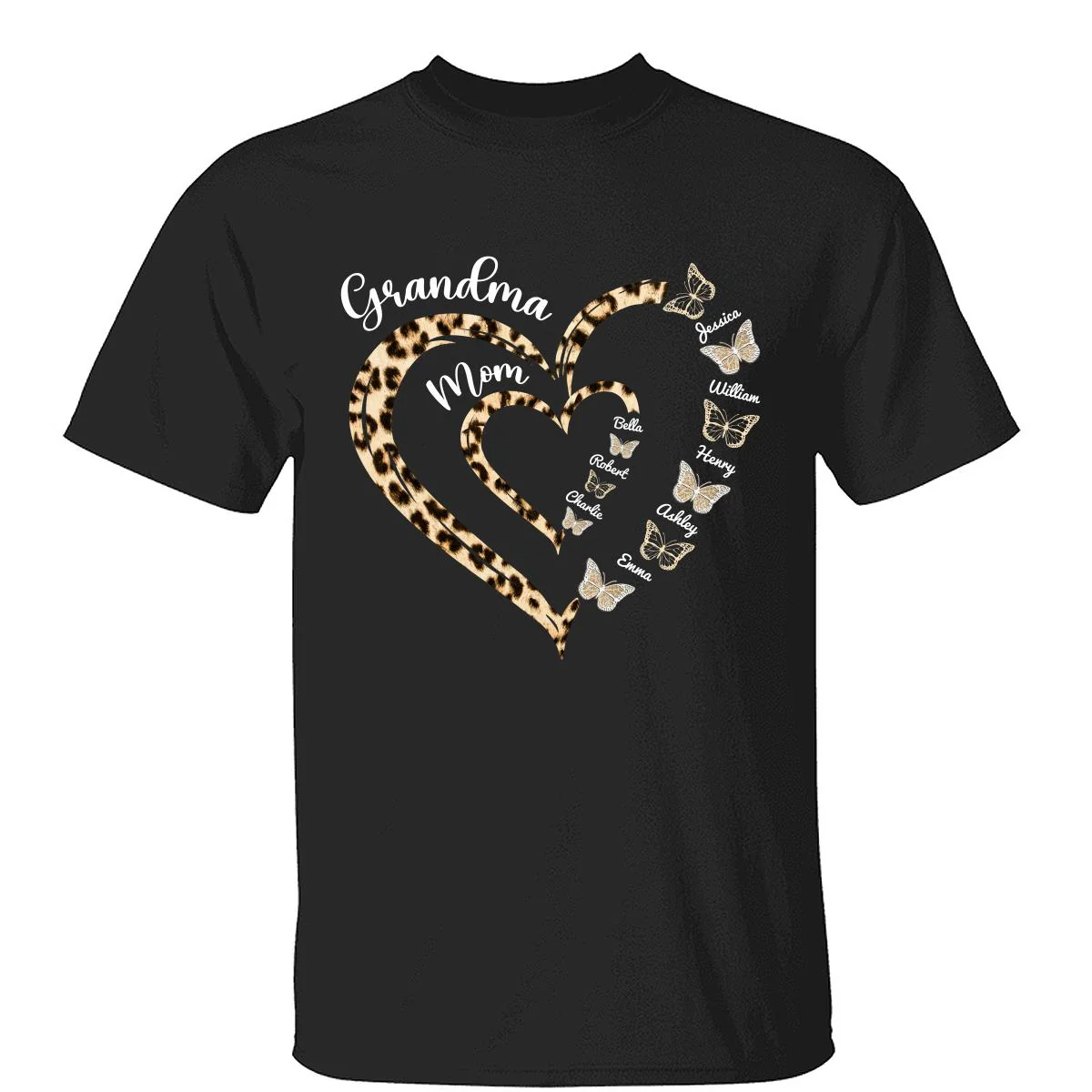 Leopard Grandma Mom Butterflies Heart In Heart Personalized Shirt