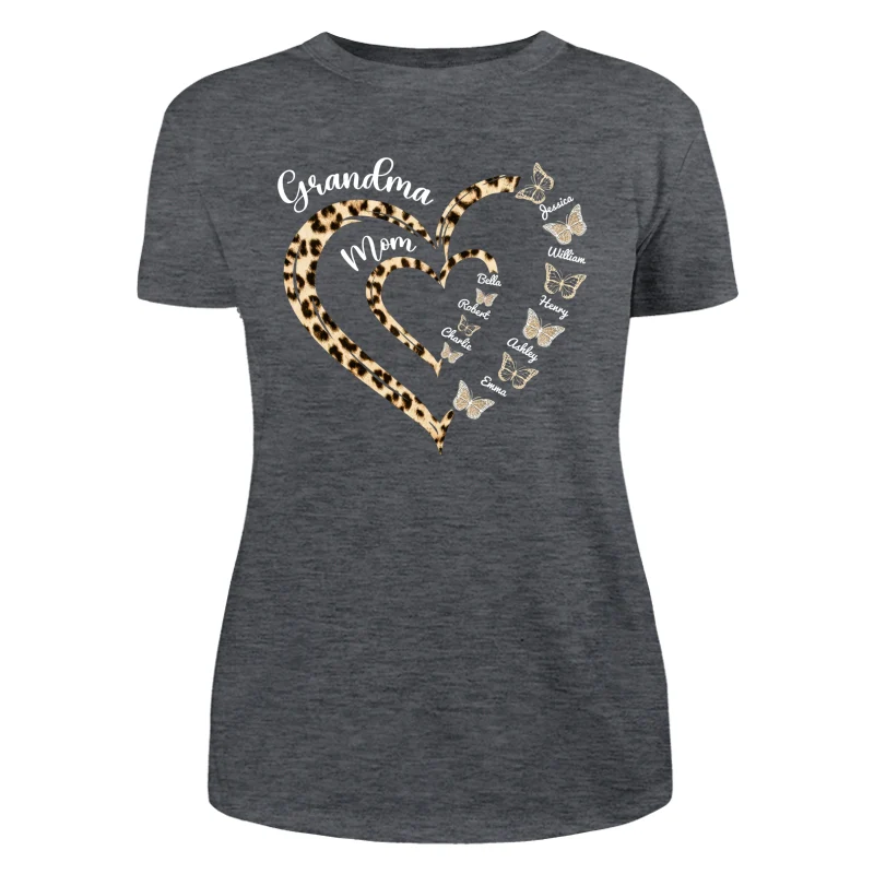 Leopard Grandma Mom Butterflies Heart In Heart Personalized Shirt - Image 10