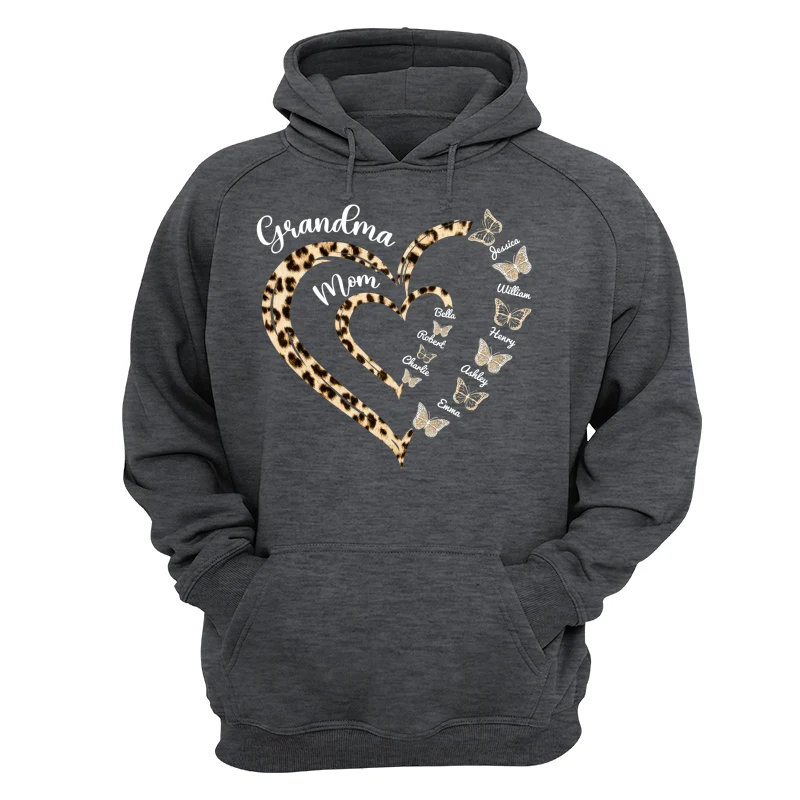 Leopard Grandma Mom Butterflies Heart In Heart Personalized Shirt - Image 13