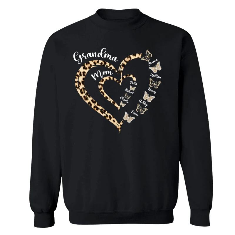 Leopard Grandma Mom Butterflies Heart In Heart Personalized Shirt - Image 14