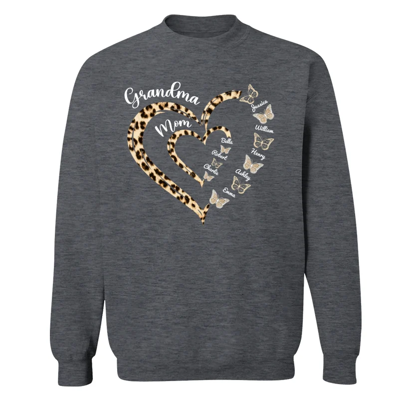 Leopard Grandma Mom Butterflies Heart In Heart Personalized Shirt - Image 16