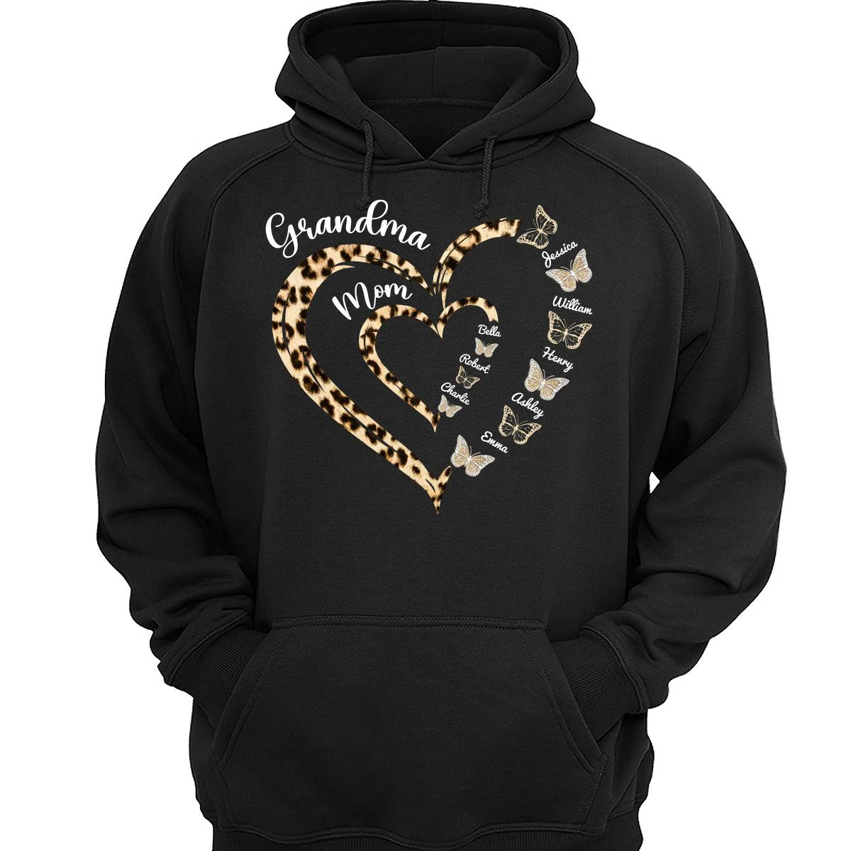 Leopard Grandma Mom Butterflies Heart In Heart Personalized Shirt - Image 3