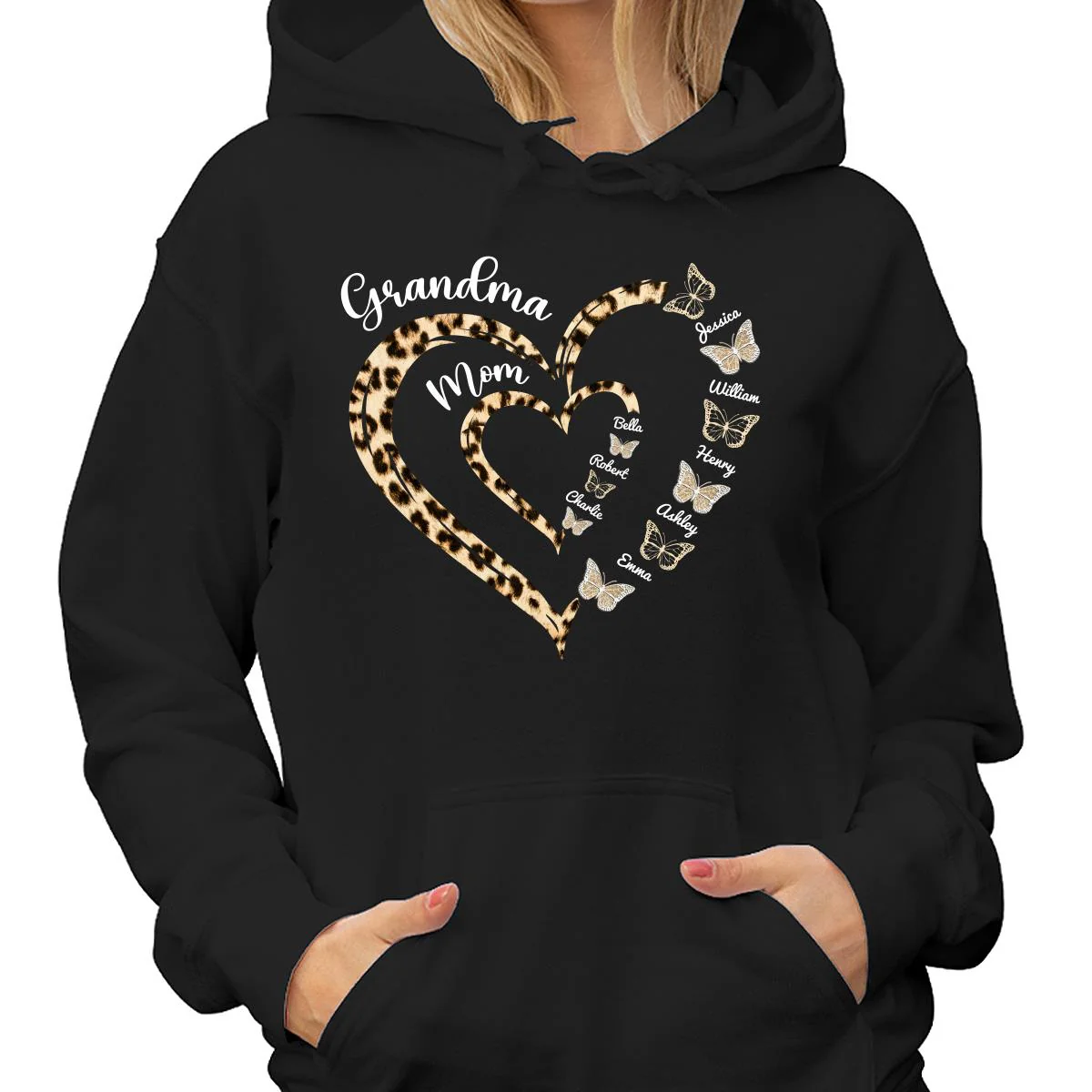 Leopard Grandma Mom Butterflies Heart In Heart Personalized Shirt - Image 4