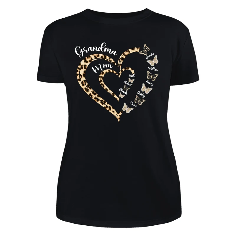 Leopard Grandma Mom Butterflies Heart In Heart Personalized Shirt - Image 8