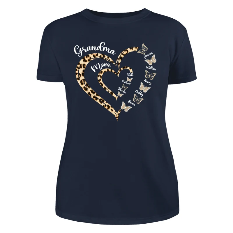 Leopard Grandma Mom Butterflies Heart In Heart Personalized Shirt - Image 9
