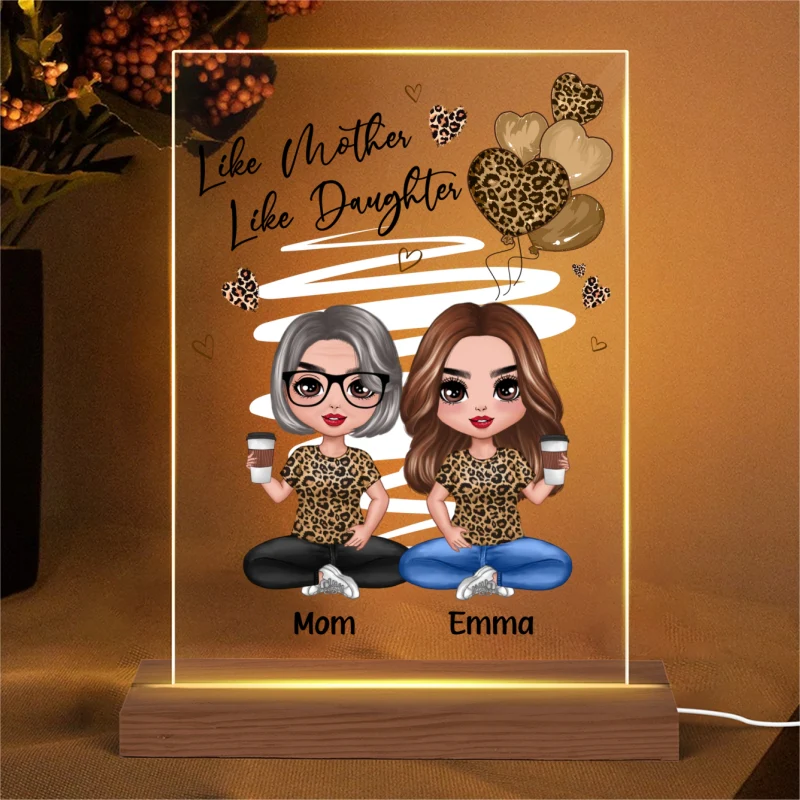 Leopard Hearts Doll Mom And Daughters Sitting Personalized Rectangle Acrylic Plaque LED Night Light - Image 4