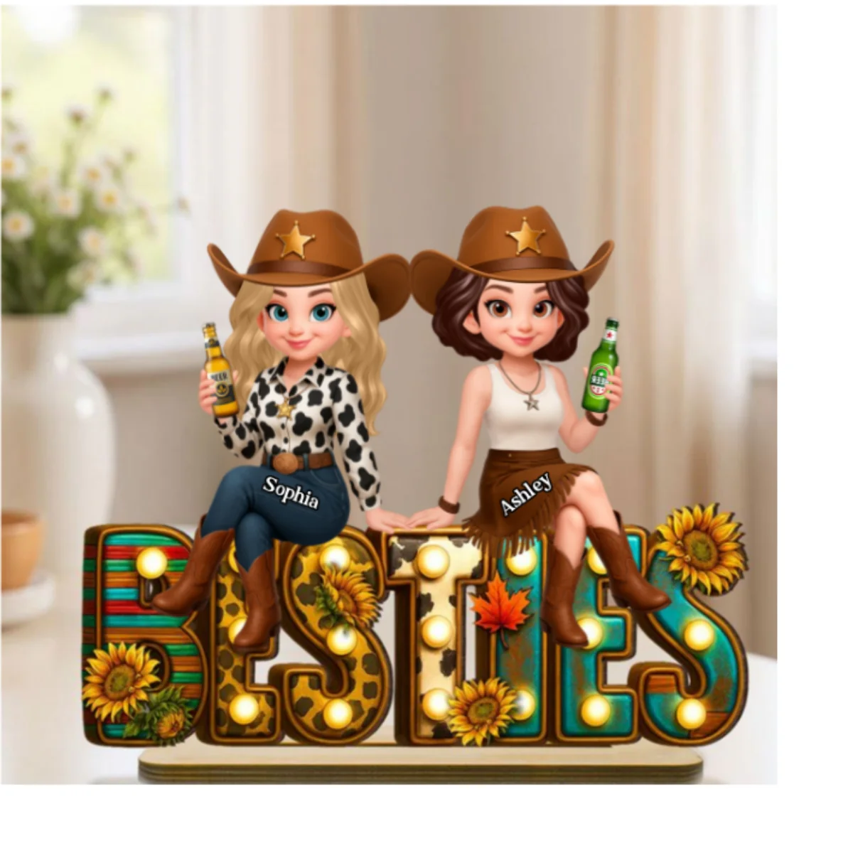 Leopard Marquee Western Besties Personalized Wooden Plaque - Fall Gift for Best Friends - Image 10