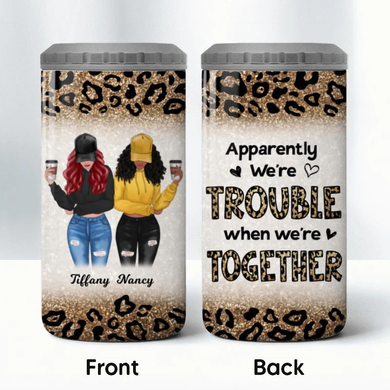 Leopard Modern Girls Front View Besties Personalized 4 In 1 Can Cooler - Image 10