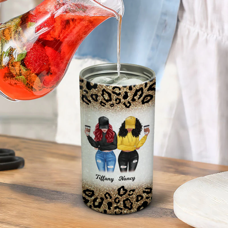 Leopard Modern Girls Front View Besties Personalized 4 In 1 Can Cooler - Image 6