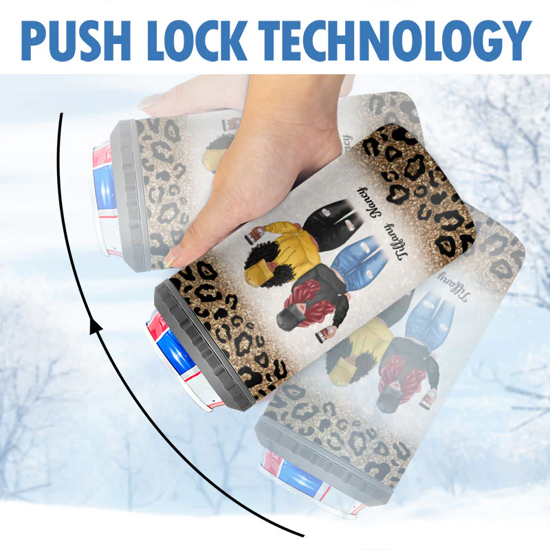 Leopard Modern Girls Front View Besties Personalized 4 In 1 Can Cooler - Image 8