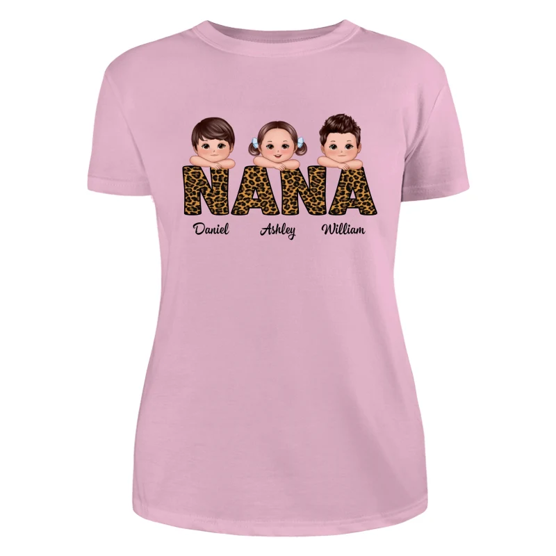 Leopard Pattern Grandma Mom Auntie Doll Kids On Hand Personalized Shirt - Image 11