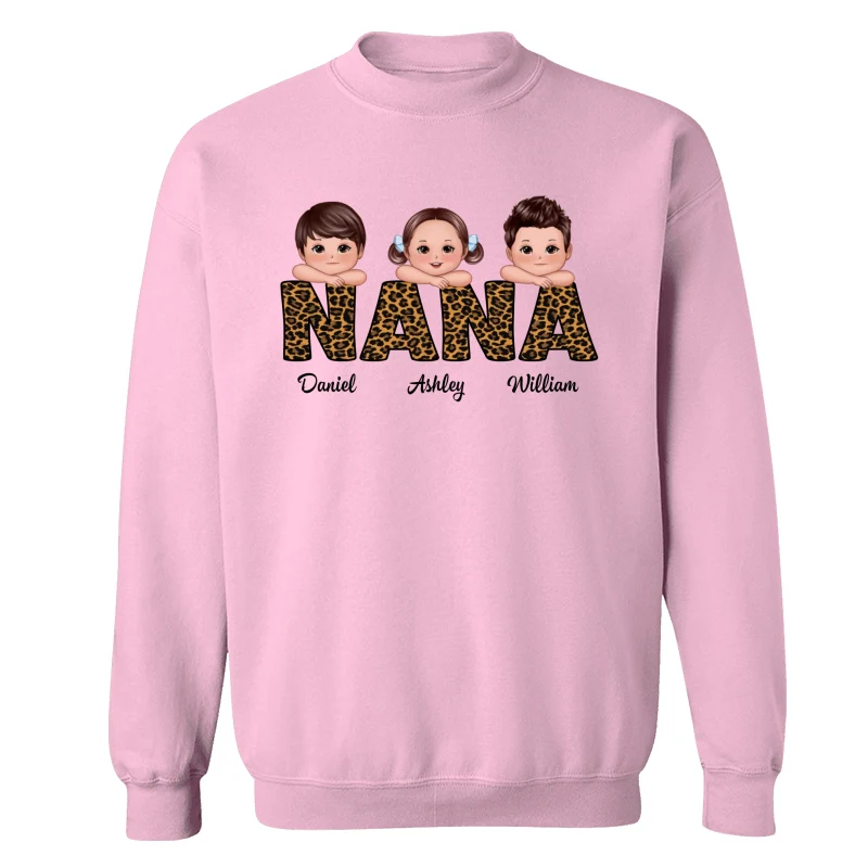 Leopard Pattern Grandma Mom Auntie Doll Kids On Hand Personalized Shirt - Image 19