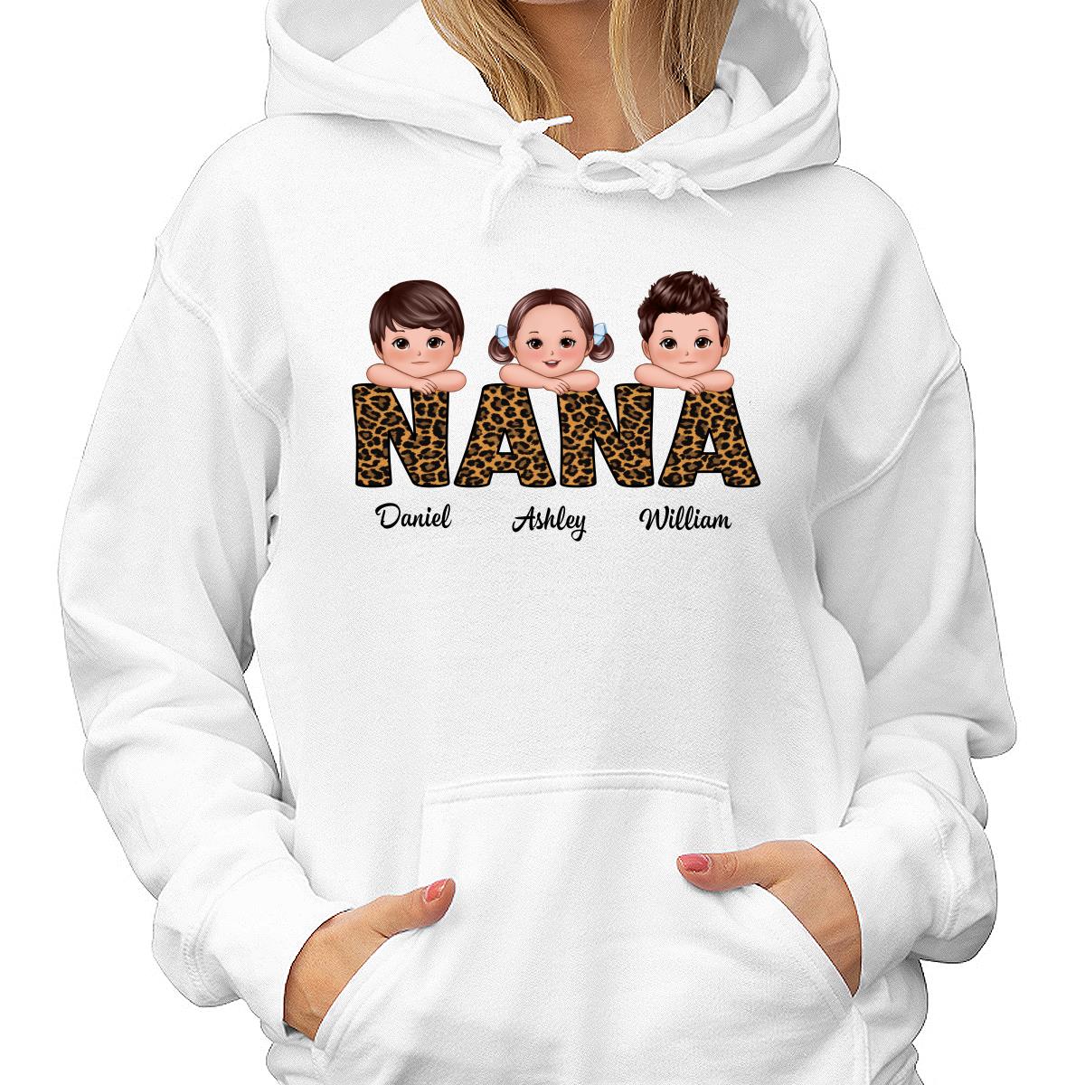 Leopard Pattern Grandma Mom Auntie Doll Kids On Hand Personalized Shirt - Image 4