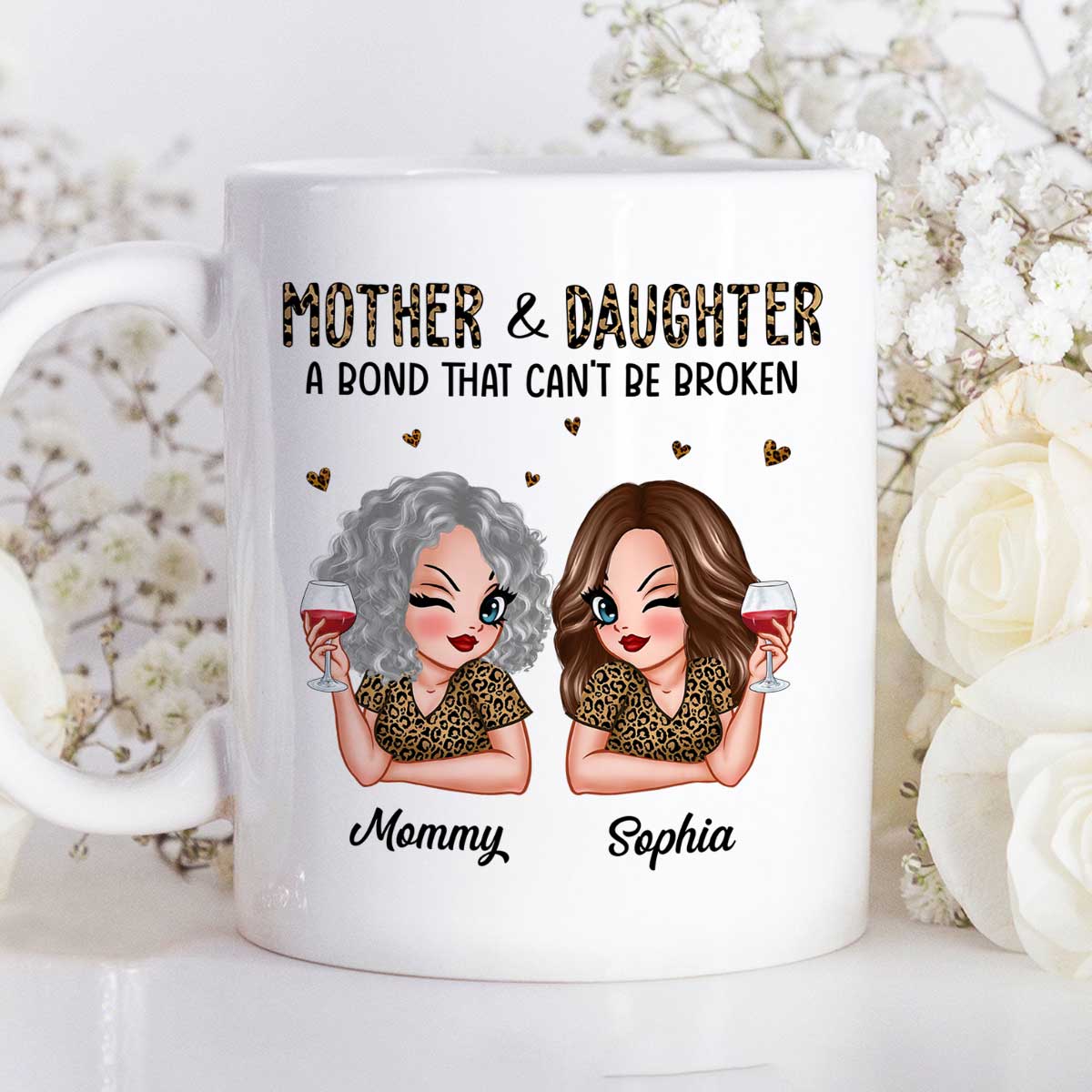 Leopard Pattern Mother Daughter Bond That Can't Be Broken Personalized Mug, Gift For Daughter - Image 3