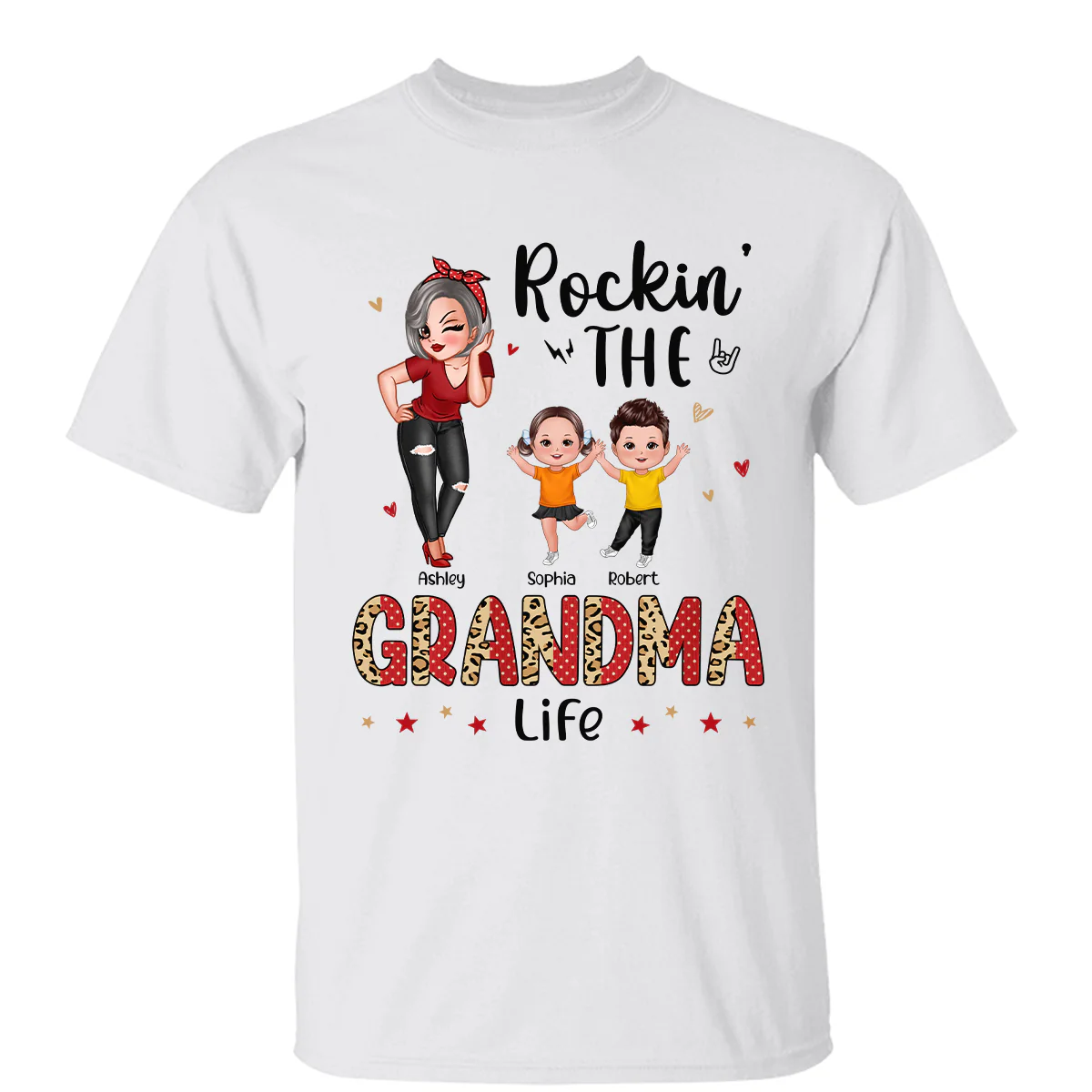 Leopard Polka Dot Grandma Grandkids Personalized Shirt