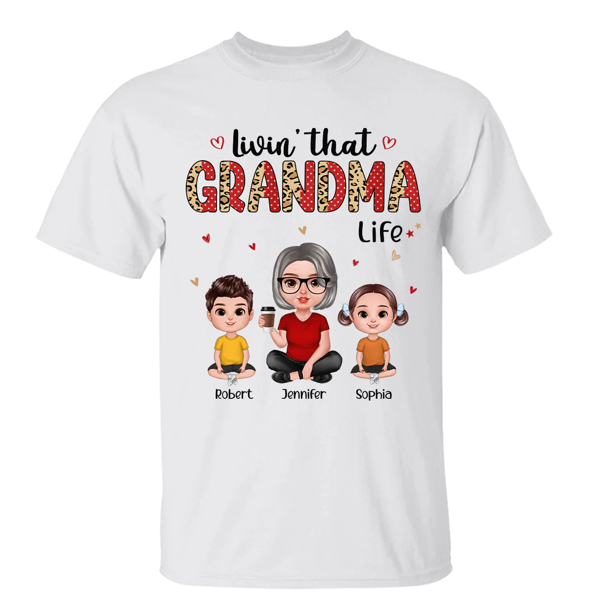 Leopard Polka Dot Realistic Grandma Grandkids Personalized Shirt