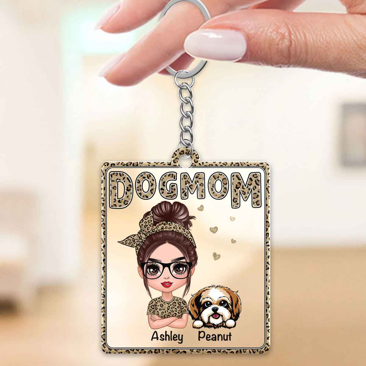 Leopard Shirt Doll Dog Mom Personalized Acrylic Keychain