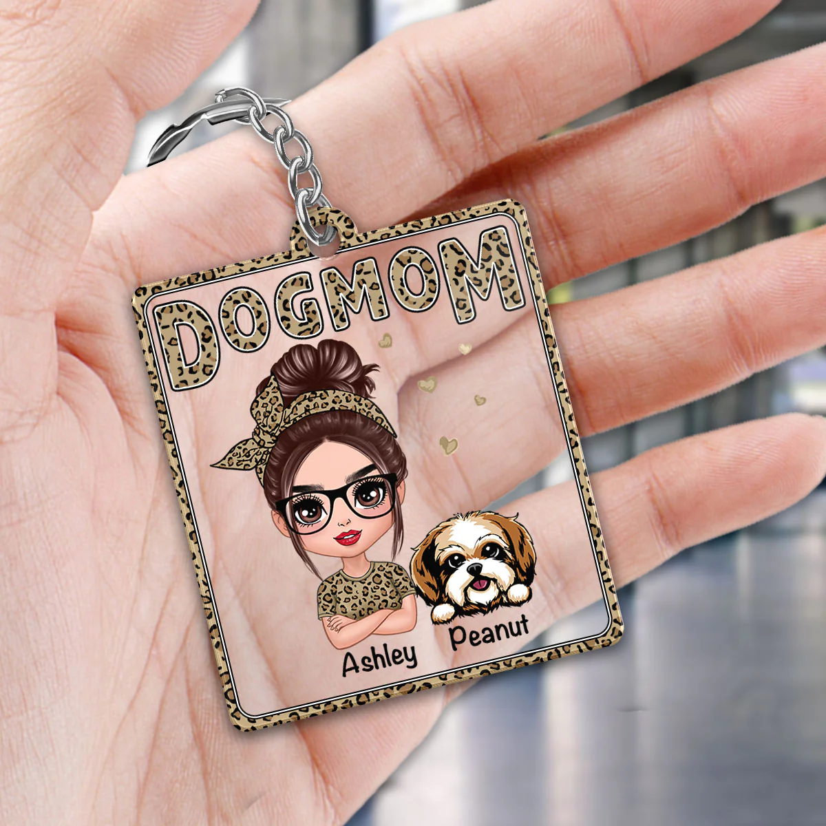 Leopard Shirt Doll Dog Mom Personalized Acrylic Keychain - Image 6