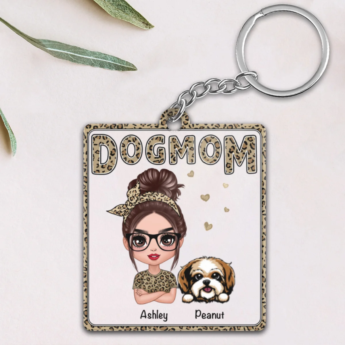 Leopard Shirt Doll Dog Mom Personalized Acrylic Keychain - Image 7