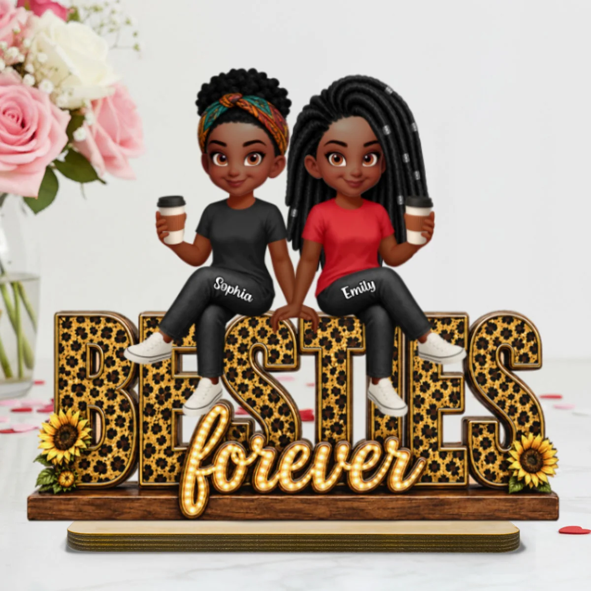 Leopard Style Besties Forever - Personalized 2-Layered Wooden Plaque - Birthday Gift, Gift For Best Friends - Image 11