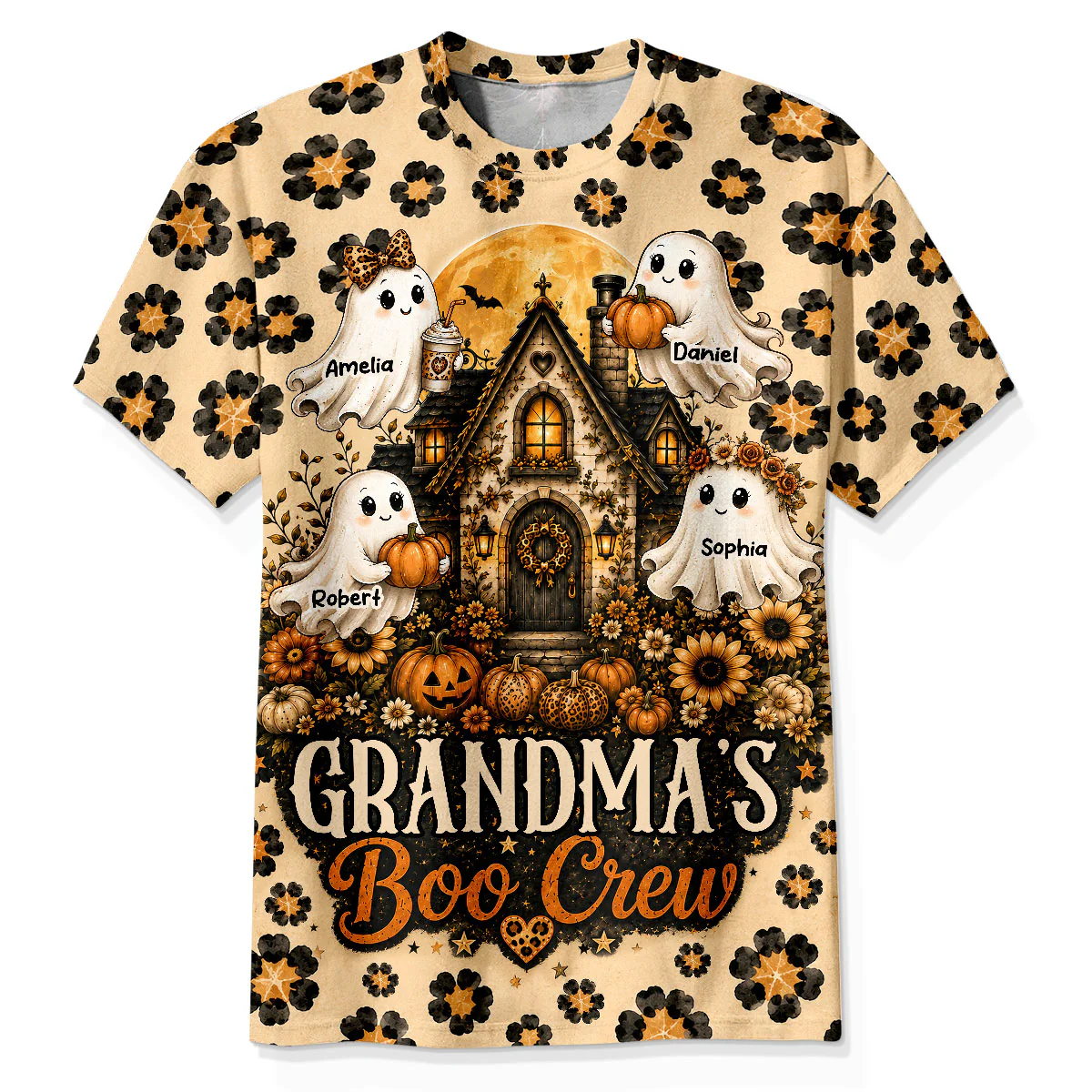 Leopard Style Grandma's Boo Crew - Personalized Shirt - Halloween Fall Season Gift For Grandma, Mom