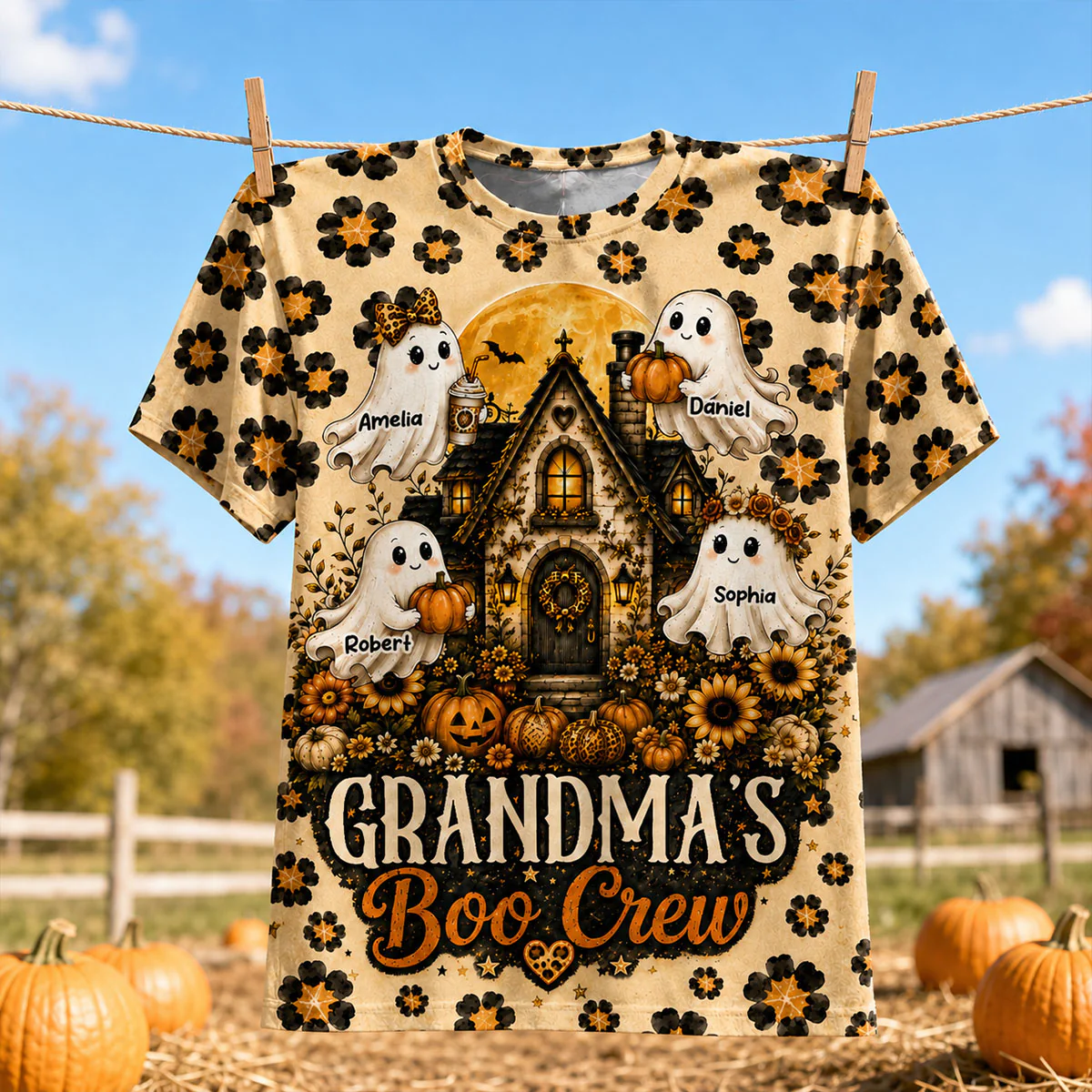 Leopard Style Grandma's Boo Crew - Personalized Shirt - Halloween Fall Season Gift For Grandma, Mom - Image 2
