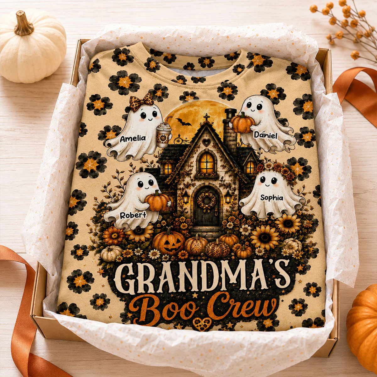 Leopard Style Grandma's Boo Crew - Personalized Shirt - Halloween Fall Season Gift For Grandma, Mom - Image 5