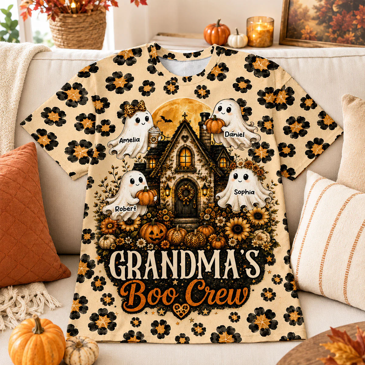 Leopard Style Grandma's Boo Crew - Personalized Shirt - Halloween Fall Season Gift For Grandma, Mom - Image 6